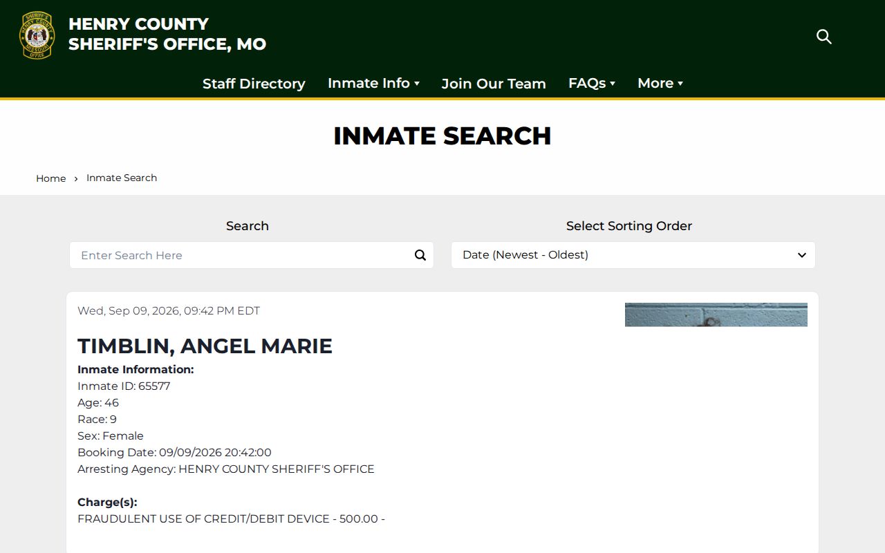 Official Henry County inmate search interface