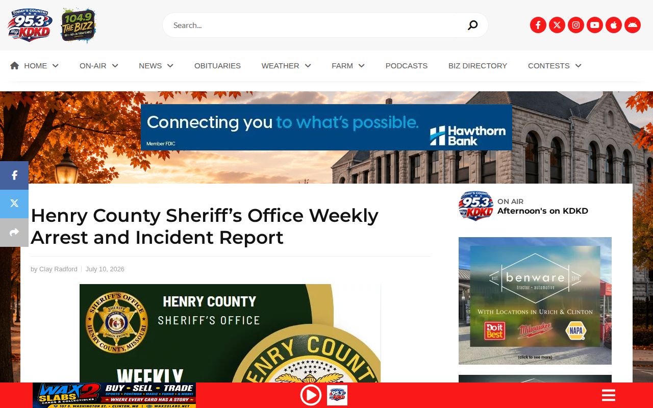 myKDKD Henry County Sheriff weekly arrest and incident report for July 3 through July 9