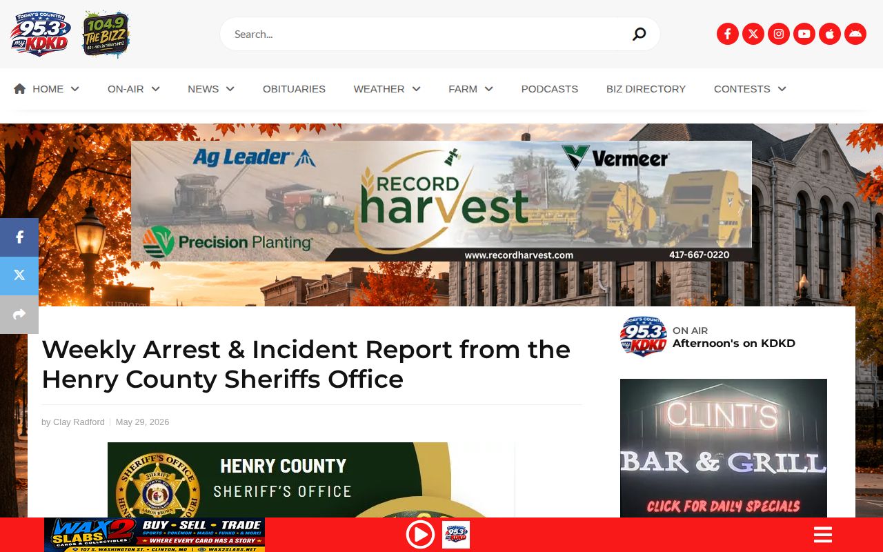 myKDKD Henry County weekly arrest and incident report covering May 22 through May 28