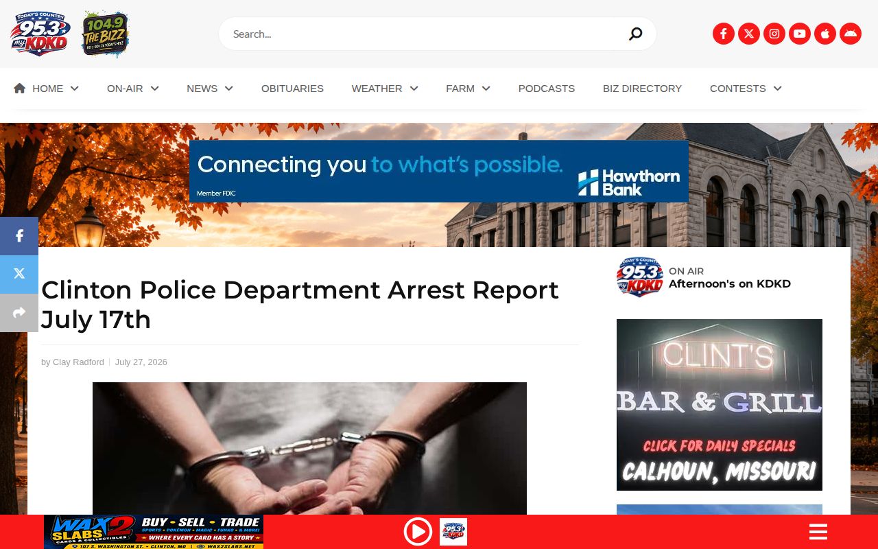 KDKD Clinton Police arrest report